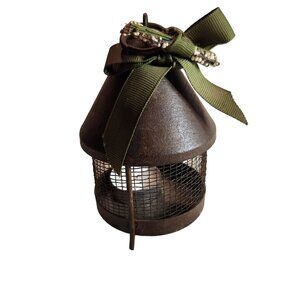 Antique Primitive Cricket Cage  With Green Ribbon Embellishment